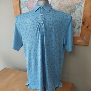 GREG NORMAN short sleeve light blue golf polo shirt pattern front men's large